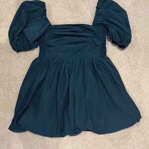 Amanda Uprichard Teal Puff Sleeve Dress